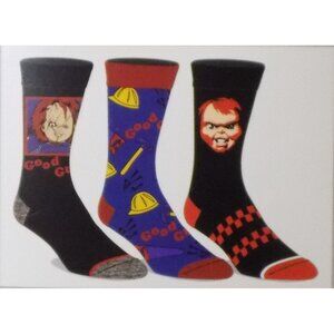 Chucky Crew Socks 3 Pair Pack Men's Shoe Size 8 to 12 (Horror)